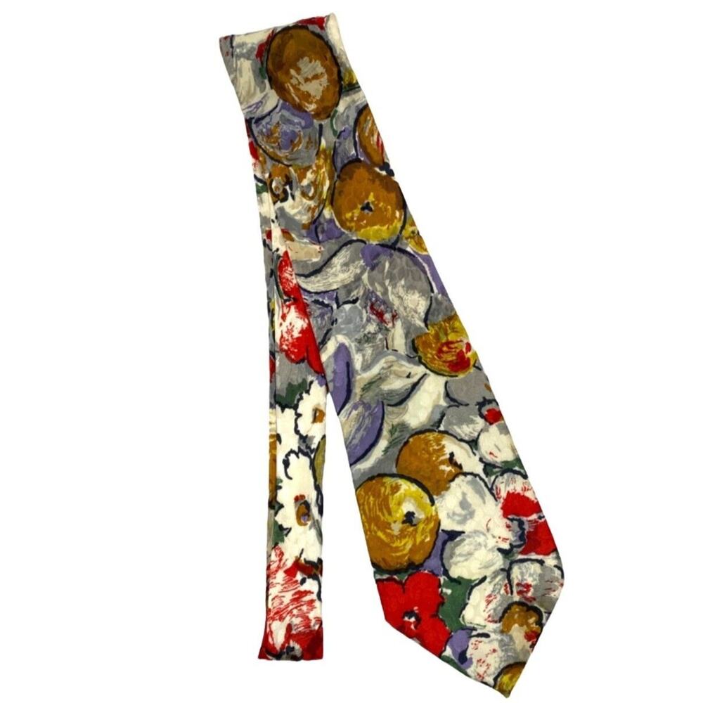 Stefano Ponti Neck Tie 100% Silk Made in Italy Floral Vintage Mult Color - 60"